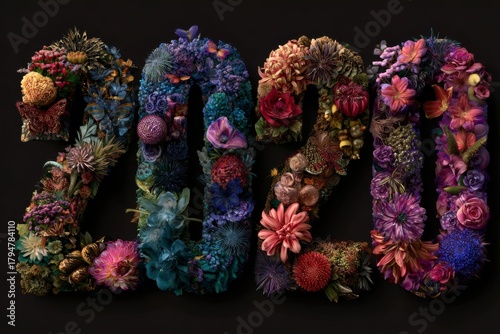 Colorful Floral Arrangement with Bold Numbers Representing 2020