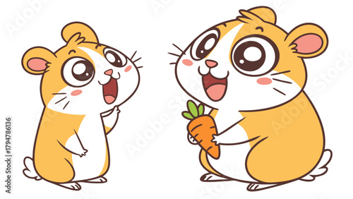 Cute Cartoon Hamsters Sharing Healthy Carrot Snack Friendly Pet Illustration for Kids Learning and Family Fun