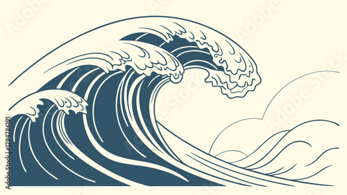 Dynamic Japanese Wave Illustration Powerful Ocean Water Graphic for Business Growth Resilience Web Design Marketing and Branding