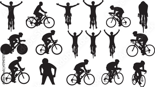 Professional vector cyclist silhouette collection for sport, race, riding, and victory graphic design elements