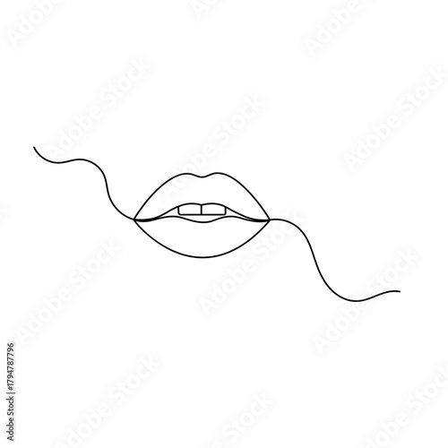 One line minimalist lips kiss vector illustration