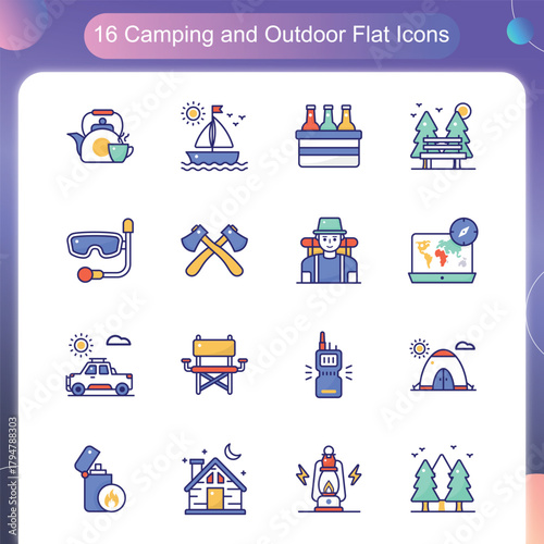 Camping Outdoor Icons – Flat Style Set 4