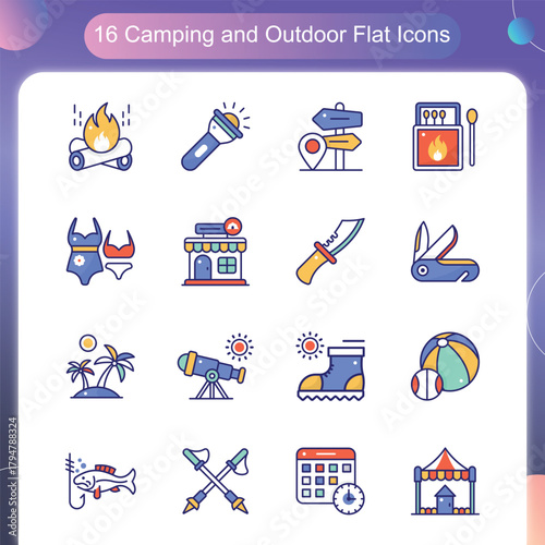 Camping Outdoor Icons – Flat Style Set 3