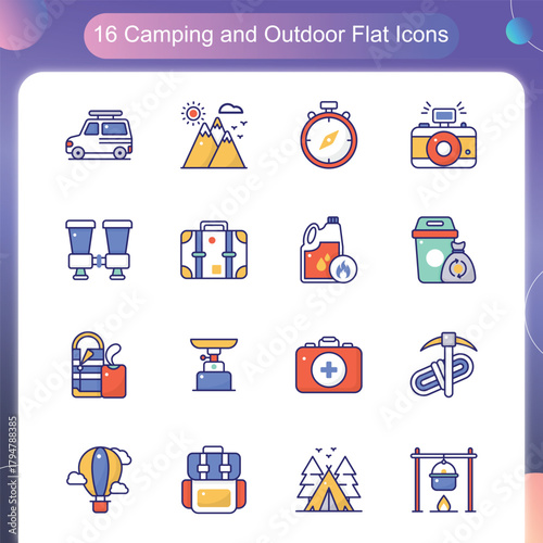 Camping Outdoor Icons – Flat Style Set 1
