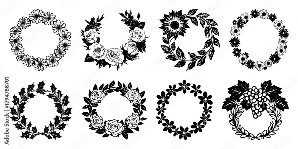 Fototapeta premium PNG Elegant floral wreath designs, element set on transparent background