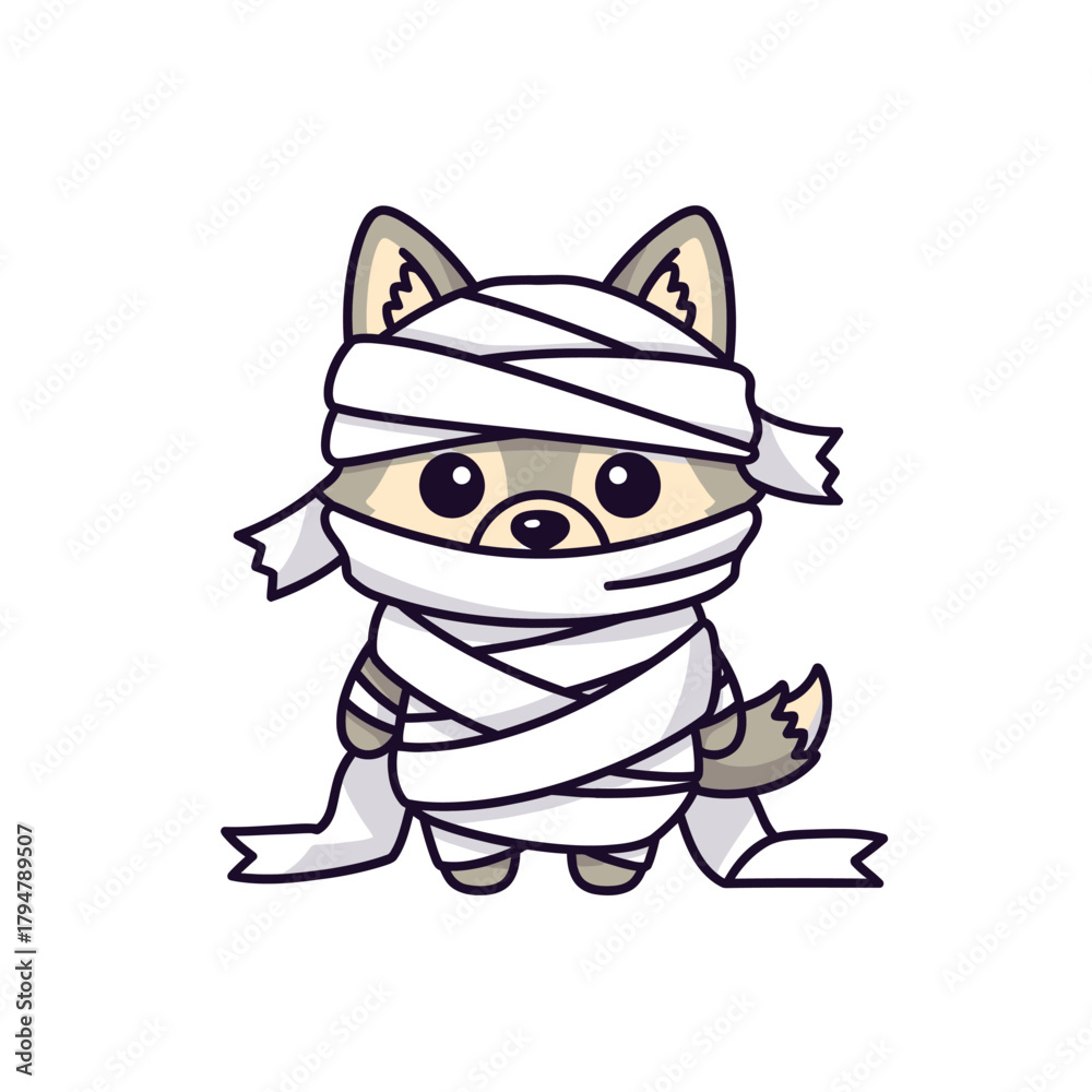 Fototapeta premium Cute Kawaii Mummy Cat in Chibi Style