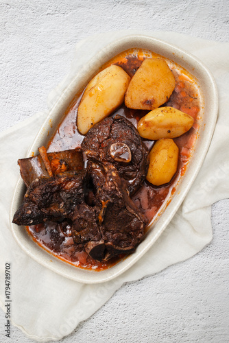 Chanfana a traditional Portuguese dish made of slow-cooked goat stewed in red wine
