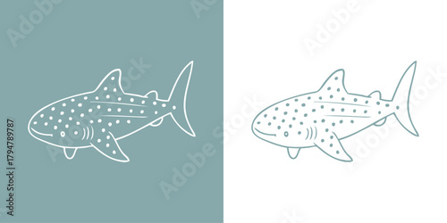 Dibujo sencillo con líneas de tiburón ballena 