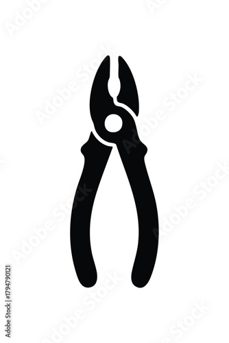 Black Silhouette of a Pair of Pliers - Iconic Hand Tool Vector Graphic Design for Construction, Repair, and DIY Work.