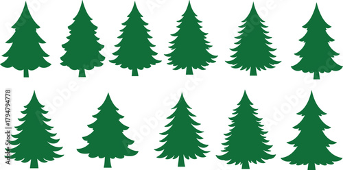 pine, tree, forest, silhouette, nature, foliage, evergreen, coniferous, vector, plant, graphic, icon, woodland, botanical, shape