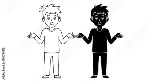 Cartoon characters showing confusion and anger illustration