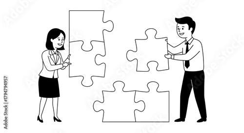 Business team solving puzzle teamwork collaboration partnership