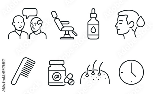 Haircare routine symbols with people, products, and treatments