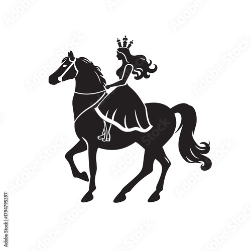 queen riding horse silhouette vector illustration 