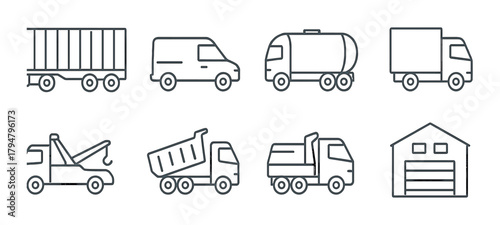 Outlined icons of various commercial vehicles against a gradient background