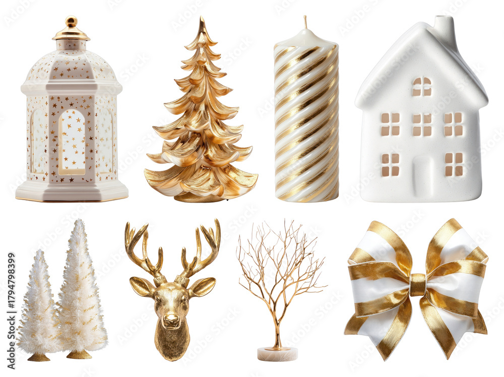 Fototapeta premium PNG Elegant gold holiday decorations collection, element set on transparent background