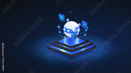 AI agent automation isometric vector illustration. robot assistant automation system concept.
