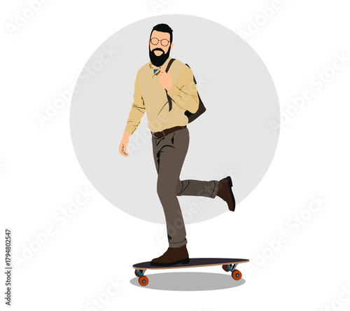 business man standing with skateboard on a white background vector illustration