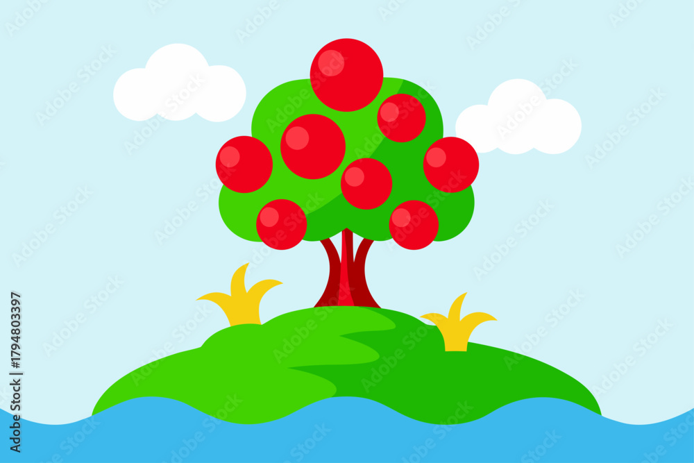 Fototapeta premium Apple tree on island art
