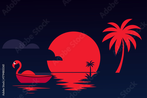 Flamingo boat at sunset
