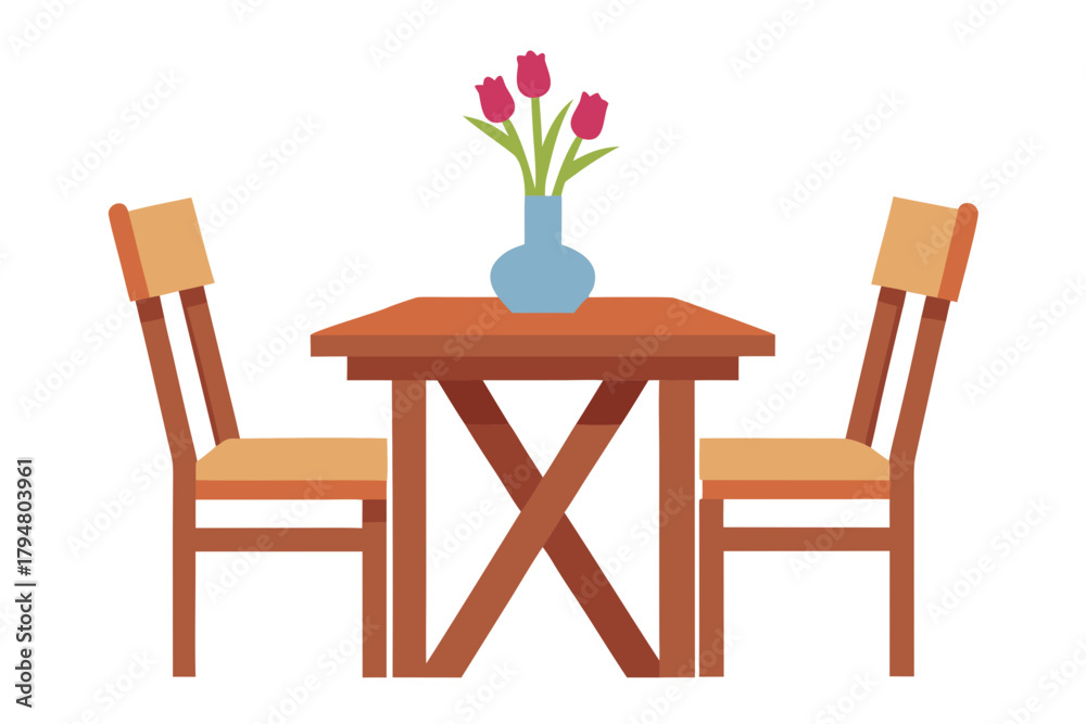 Fototapeta premium Table with tulips and chairs