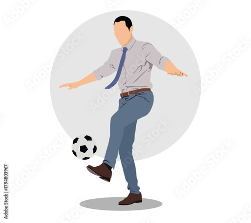 business man standing with football on a white background vector illustration