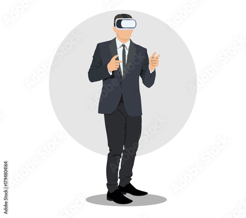 business man standing wearing a VR headset on a white background vector illustration