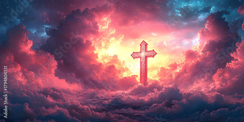 Cross in the Firmament with Divine Aura and Ethereal Atmosphere