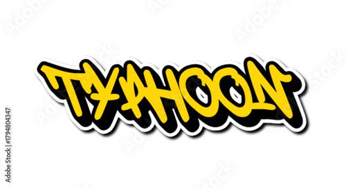 Yellow typhoon writing with graffiti style on White Background