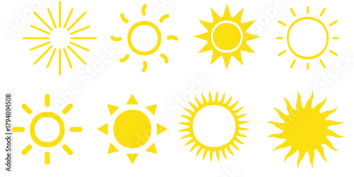 Radiant Yellow Sun Icons Vector: Summer Designs
