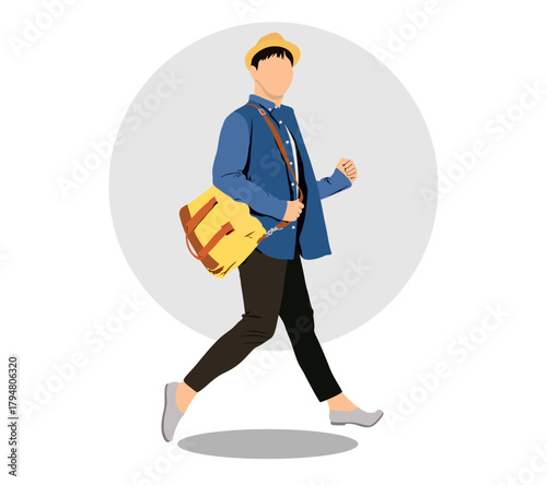 young cheerful man with bag on a white background vector illustration