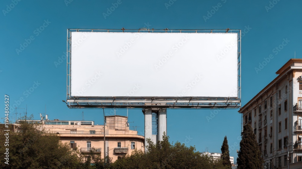 Obraz premium Blank White Billboard Against Blue Sky Urban Advertising Space