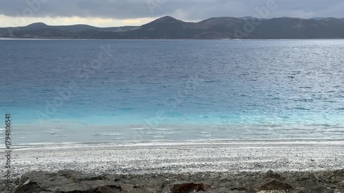 Misty Salda Lake in Turkey Resembling the Maldives on a Cloudy Day