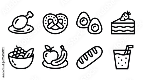 Collection of simple hand drawn food and drink icons
