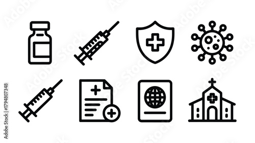 Medical icons representing vaccination and health protection