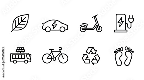 Eco friendly transportation and sustainability icons