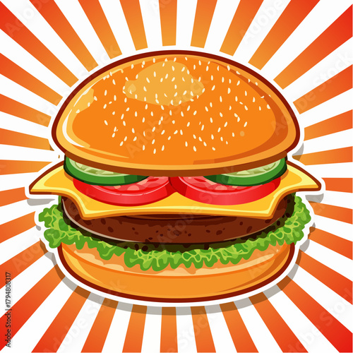 Hamburger - Cheeseburger - Cartoon Comic Stil