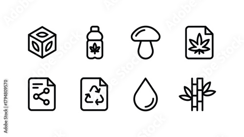 Set of simple line icons representing natural and sustainable products and concepts