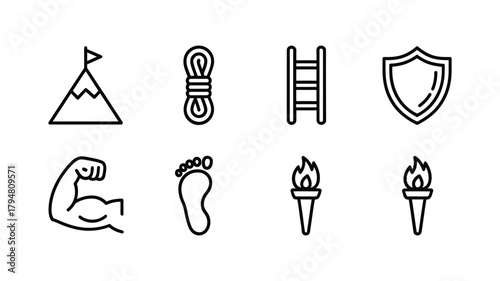 Icons representing achievement strength and determination for success
