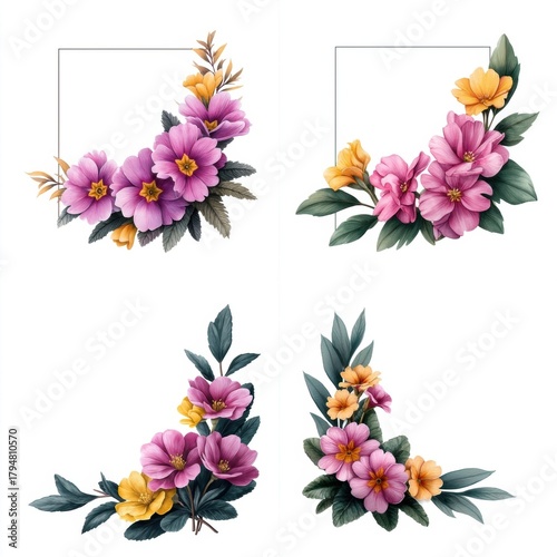 Elegant Watercolor Spring Flower Corner Borders Set