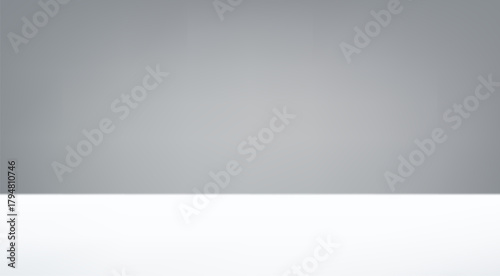 Gray and White studio background. Empty Room Studio with table. Space for selling products, backdrop, wallpaper, background, text. Vector illustration.