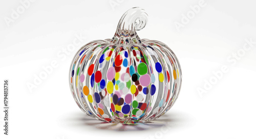Hand Blown Glass Pumpkin with Colorful Polka Dots.