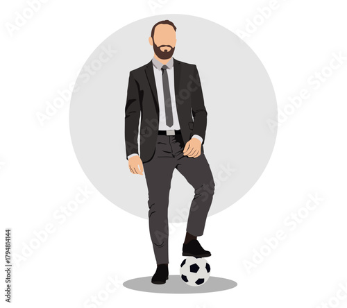 business man standing with football on a white background vector illustration