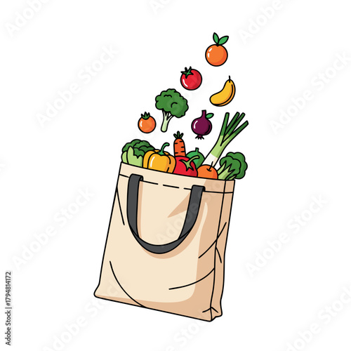 Reusable Grocery Bag with Fresh Produce