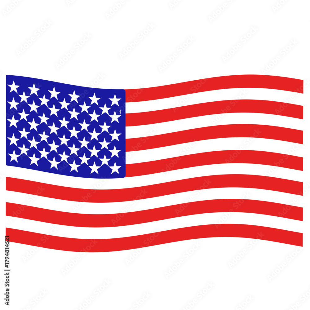 Fototapeta premium waving usa flag illustration of american flag with stars and stripes on transparent background. Usa flag icon vector stock illustration.