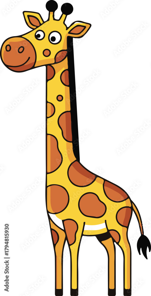 Naklejka premium Cute african giraffe isolated on white background. Side view. Vector illustration.