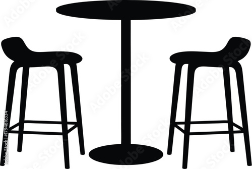 Silhouette of a round table with two chairs on a white background