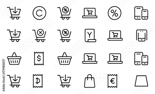 Shopping cart retail ecommerce purchase store icon set