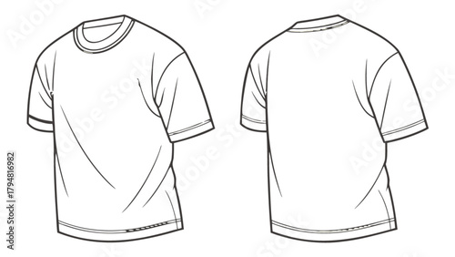 T shirt template vector design for fashion apparel blank front and back view outline technical sketch mockup