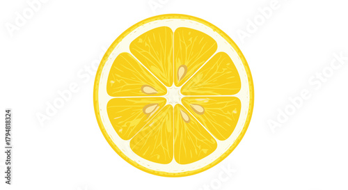 A bright yellow lemon slice with visible segments and seeds for a refreshing citrus flavor.